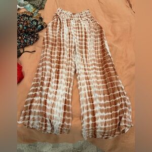 LA MIEL Brown and White Tie-Dye Wide-Leg Pants